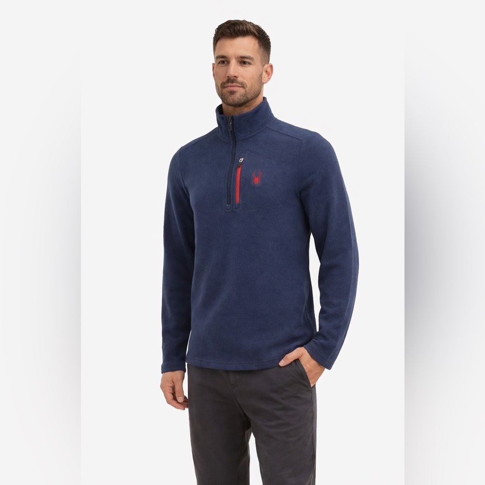 NWT Spyder Mens Navy Transport Frontier Fleece 1/4 Zip Pullover Size 2XL